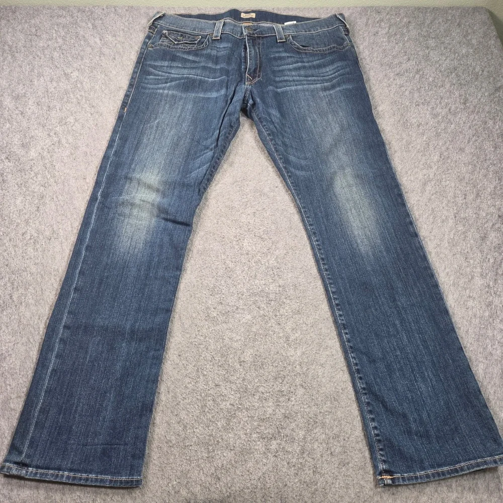 True Religion Ricky Relaxed Straight Jeans Mens 40 Blue Wash Made in USA